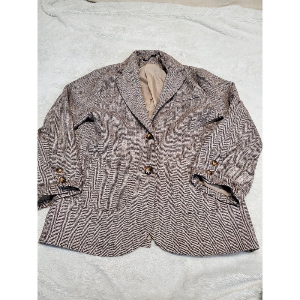 Nasty Gal Brown‎ Herringbone Wool Blend Blazer Women Small Academia Twee Office